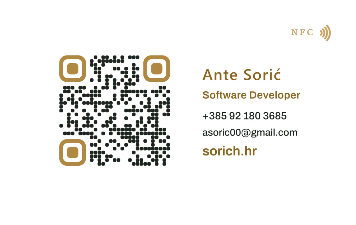 Stražnja strana Sorich NFC kartice s QR kodom