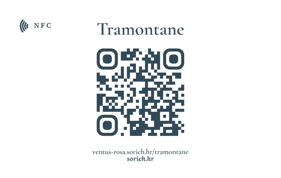 Kartica Ventus Rose za Tramontane: isti wordmark, ova jedinica imenovana na poleđini, stražnja strana s QR kodom