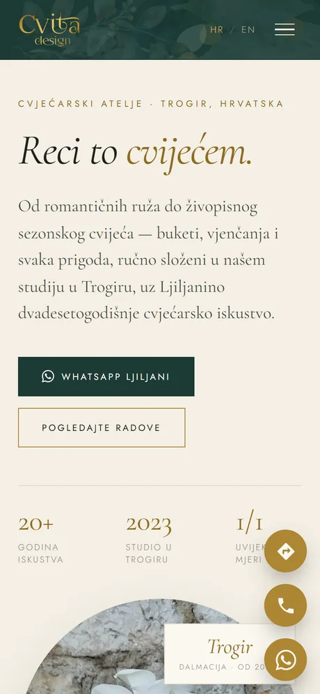 Cvita Design: the site on a phone