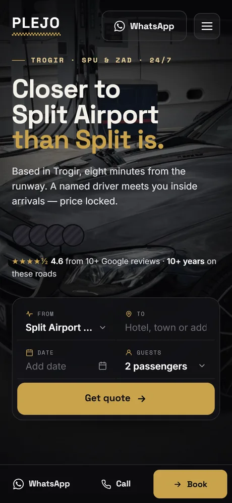 Plejo Taxi: stranica na mobitelu